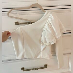 White one shoulder ruffle sleeve top size small